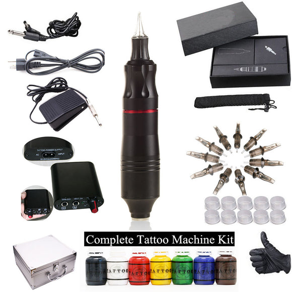 D3017 Complete Tattoo Kit Motor Pen Machine Tattoo Machine Color Inks Power Supply Needles