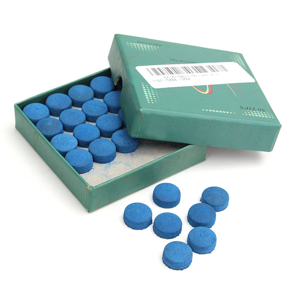 50Pcs Glue-on Pool Billiards Leather Blue Cue Tips Box Game Sport 9mm 10mm 13mm