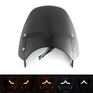 Universal 5-7 Black Round Headlight Front Fairing Motorcycle Windshield Windscreen With LED"