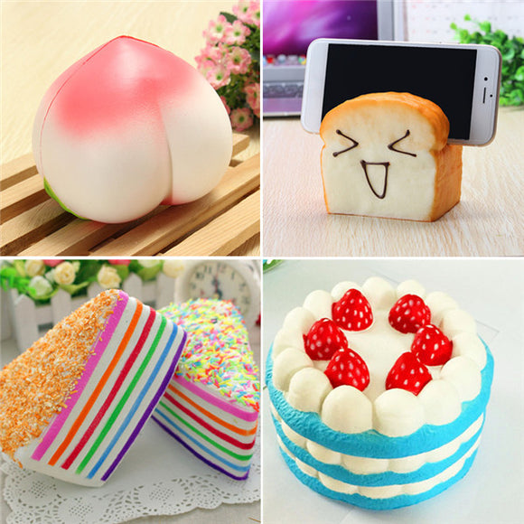 4PCS/Pack Squishy Rainbow Cake Peach Toast Bread Slow Rising Collection Gift Decor Toy