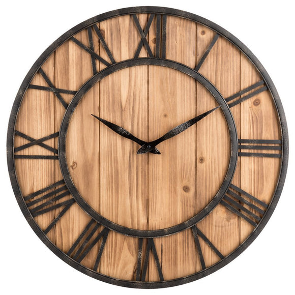 Loskii Creative Round Silent Wooden Wall Clock Decorative Clock for Living Room Home Decorations