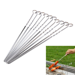 10Pcs 38cm Stainless Steel Barbeque Skewer Needle BBQ Kebab Cooking Grill Stick