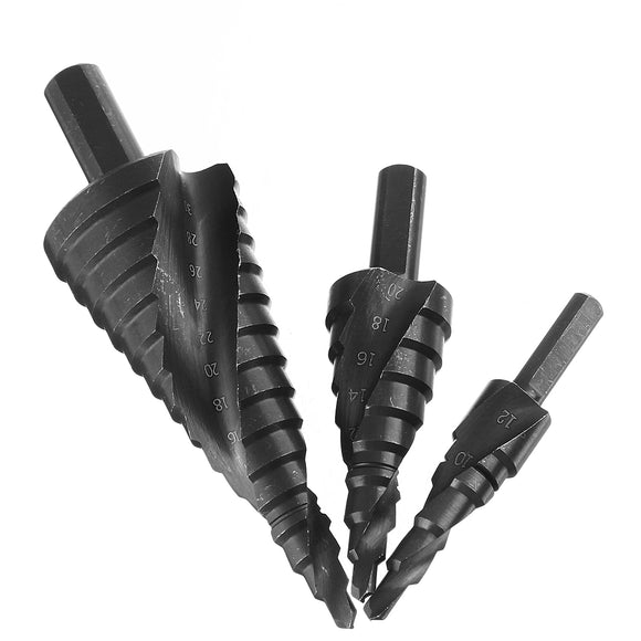 3PCS 4-32mm HSS Spiral Step Drill Nitride Cone Drill Bit Metal Hole Cutter Tool