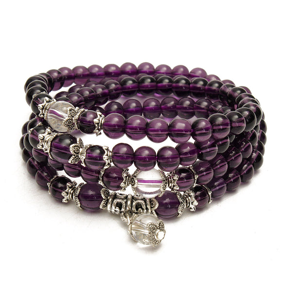 108pcs 6mm Amethyst Crystal Prayer Beads Multilayer Bracelet