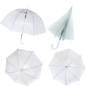 Large White Plastic Clear Dome Long Umbrella Handle Steel PVC Transparent Walking Rainy Wet Brolly