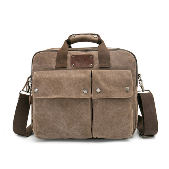 Men Canvas Handbag Business Retro Laptop Shoulder Crossbody Bag