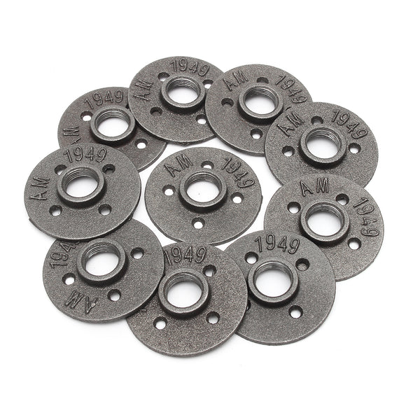 10pcs 3/4 Inch Black Flange DN20 Four Holes Flange Iron Pipe Floor Fitting Plumbing Threaded Flange