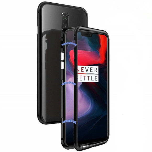 Bakeey Magnetic Adsorption Metal Frame Temerped Glass Back Cover Protective Case For OnePlus 6T