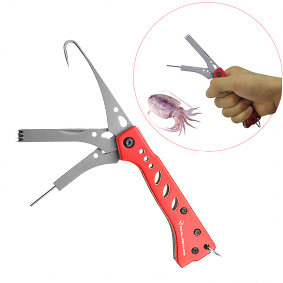 3 in 1 Folding Squid Fork Fish Gripper Stainless Steel Outdoor Fishing Pliers Hook Tools