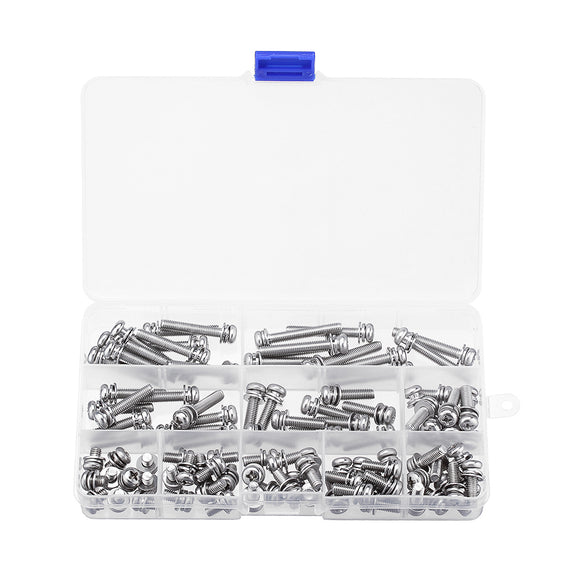 Suleve M5SP1 100Pcs M5 Stainless Steel 8-35mm Phillips Pan Head Machine Screw Washer Bolt Asortment