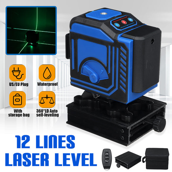 12 Line LD Green Light Laser Level 3D 360 Cross Self Leveling Measure Tool