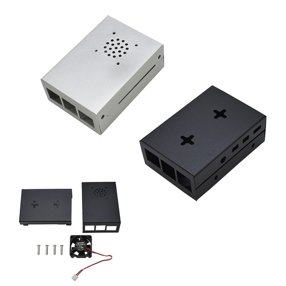 Black/Silver Aluminum Alloy Case Protective Metal Enclosure with Cooling Fan For Raspberry Pi 4