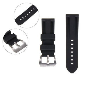 24mm Black Rubber Band Strap Submersible Deployment Buckle Clasp For PAM