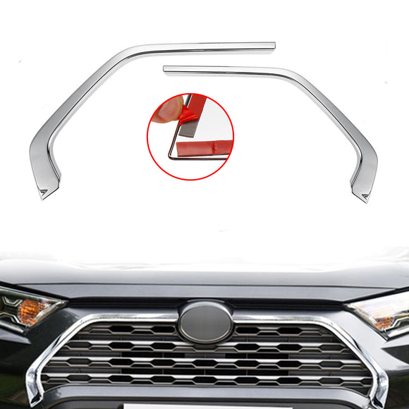2Pcs Chrome Front Grill Grille Decorative Cover Trim Strips For Toyota Rav4 2019