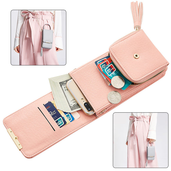 Women Large Capacity PU Leather Zipper Shoulder Bag Crossbody Bag Wallet for iPhone Xiaomi Huawei