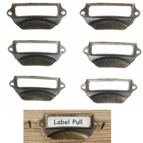 6pcs Antique Cupboard Door Cabinet Knob Drawer Label Pull Handle Name Card Box