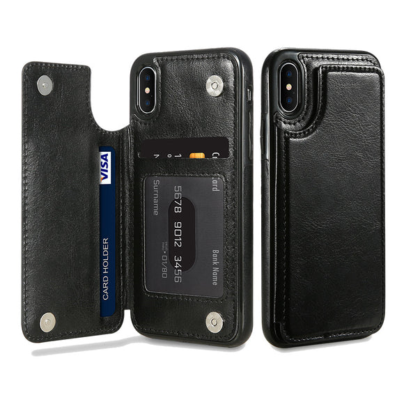KISSCASE Retro PU Leather Card Slots Bracket Protective Case for iPhone XS/X 7/8 Plus 6/6s Plus