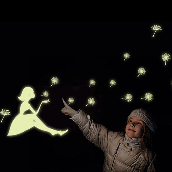 Dandelion Girl Stars Fluorescent Luminous Paste Stickers Night Light Living Room Decor Wall Sticker