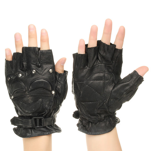 Half Finger Leather Gloves Protective Men's Boxing Sports Motorcycle Cycling Biker Black