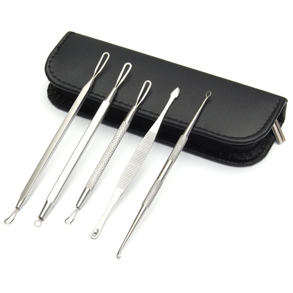 5Pcs Multipurpose Blackhead Acne Comedone Extractor Remover Stainless Steel Tool Set Kit