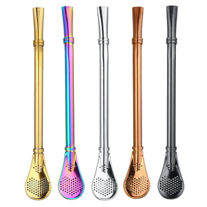3 In1 Multi-function Environment-friendly Lightweight Stainless Steel Metal Drinking Straw Reusable Straws Drinking Tea Yerba Mate Straw Gourd Bombilla Filter Spoon Straws