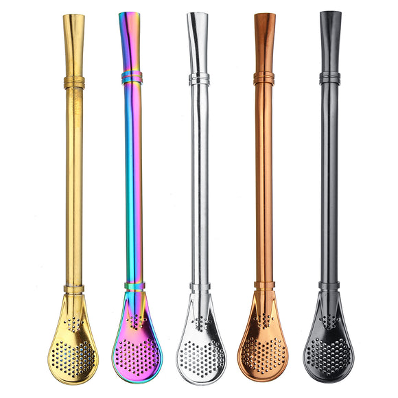 3 In1 Multi-function Environment-friendly Lightweight Stainless Steel Metal Drinking Straw Reusable Straws Drinking Tea Yerba Mate Straw Gourd Bombilla Filter Spoon Straws