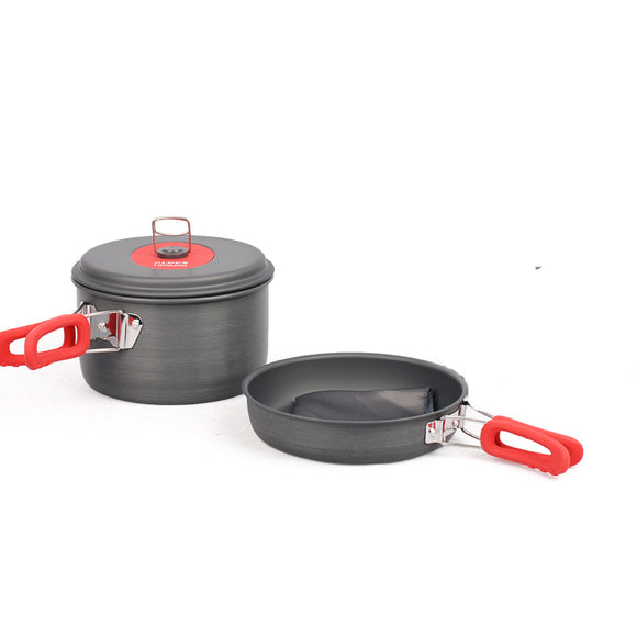 Alocs Camping Hiking 1-2 Persons Cookware Portable Picnic Cooking Pot Pan Bowl Cooker Set