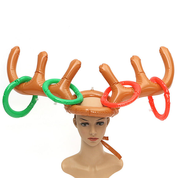 Christmas Holiday Party Game Inflatable Reindeer Antler Hat Toss Ring