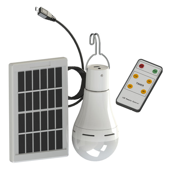 15W Solar Power USB Rechargeable Camping Light Bulb 5-Modes W/ Solar Panel 3m Cable & Remote