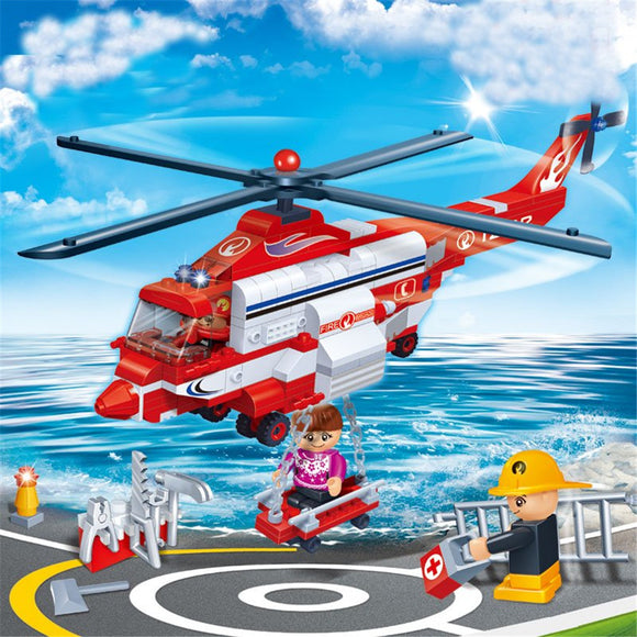 BanBao City Fire Helicopter Firefighters Building Blocks Toys Bricks Children Kids Toy Model