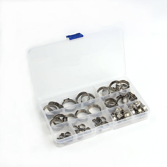 45Pcs Ear Stepless Hose Clamps 304 Stainless Steel Single Assortment Kit 5.8-23.5mm