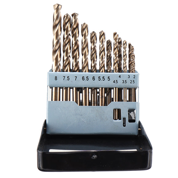 Drillpro 13Pcs M35 Cobalt Drill Bit Set 2-8mm HSS-Co Jobber Length Twist Drill Bits with Metal Case for Stainless Steel Wood Metal Drilling