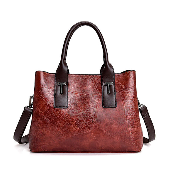 Soft Leather Plaid Tote Handbag Shoulder Bag For Women