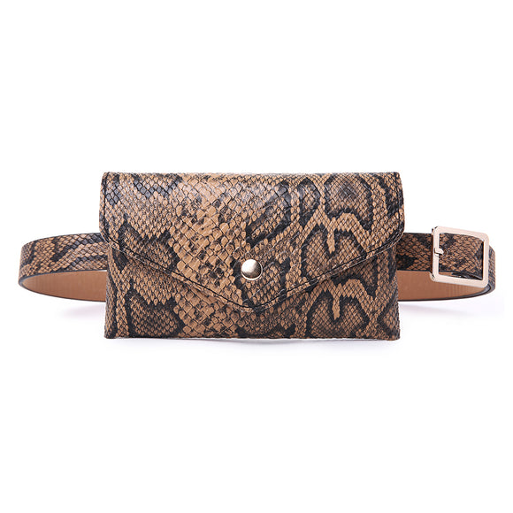 Women Snake Pattern Waist Bag Leather Phone Purse Casual Chest Bag