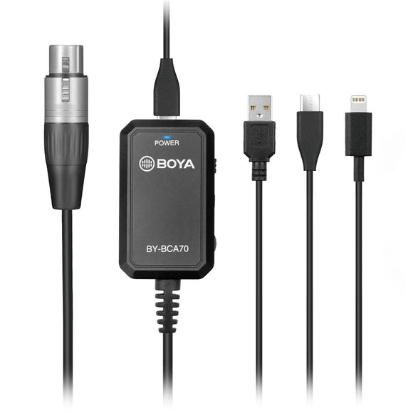 BOYA BY-BCA70 XLR Audio Adapter Mic to Type-c USB-A for Lightning XLR Microphones to PC Mobile Devices for iOS Andorid Smartphones
