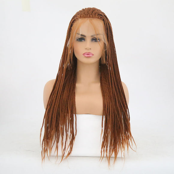 African Three-stranded Front Lace Chemical Fiber Wig - Dark Brown