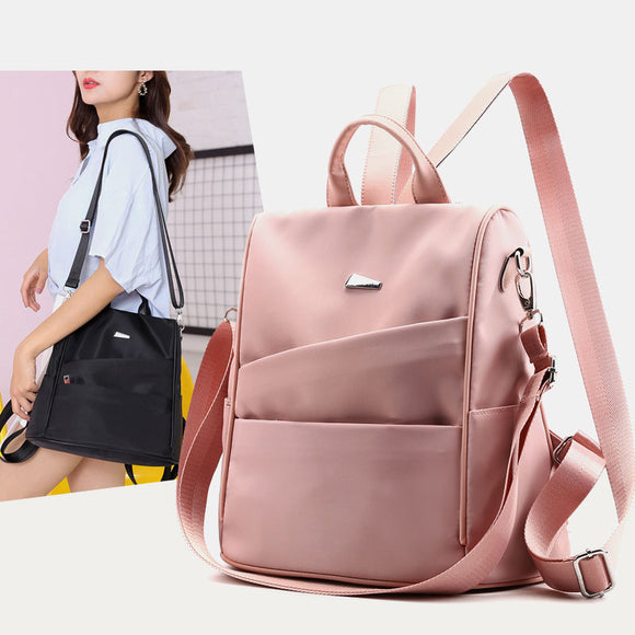 Women Nylon Waterproof Large Capacity Pure Color Handbag Backpack