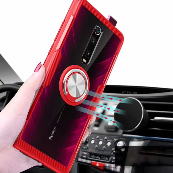 Bakeey Transparent Ring Holder Magnetic Car PC & Carbon Fiber Protective Case For Xiaomi Mi9T/ Mi 9T PRO / Redmi K20 / Redmi K20 PRO