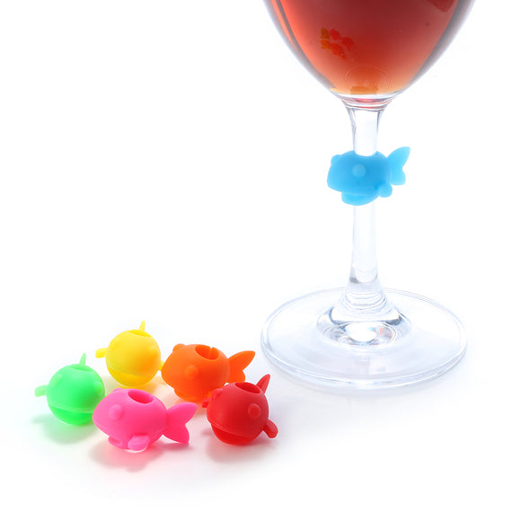 6Pcs Silicone Guppy Wine Charm Wine Glasses Cocktail Drinks Drinking Maker Bar Tools