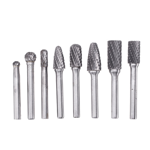 Drillpro 8Pcs 6mm Shank Tungsten Steel Rotary File Set Grinding Head Rasp Burrs Abrasive Tool