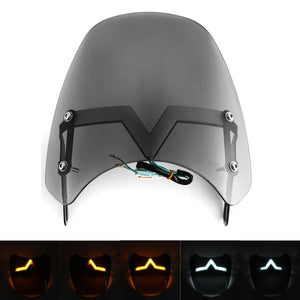 Universal LED Front Fairing Windshield Motorcycle Windscreen Fitting 5-7" Round Headlight"