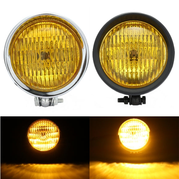 12V H4 55W Motorcycle Headlight Hi/Lo Yellow Lens For Harley Bobber Chopper Touring