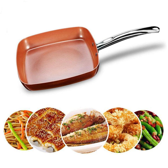 Non-stick Copper Square Pan with Ceramic Frying Pan Copper Oven & Dishwasher Chef Square Fry Pan