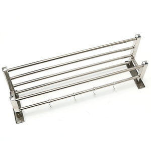 55X20.5x16cm Wall Mounted Towel Holder Rack Stainless Steel Rail Storage Shelf