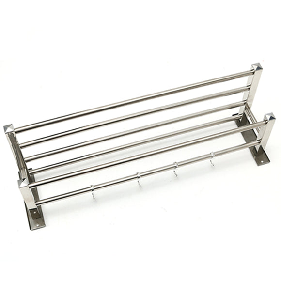 55X20.5x16cm Wall Mounted Towel Holder Rack Stainless Steel Rail Storage Shelf