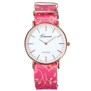 Casual Women Rose Floral PU Leather Band Analog Quartz Stylish Wrist Watch