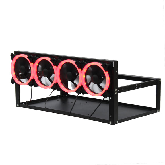 6 GPU Mining Machine Case Mining Rig Frame Aluminum Stackable Case with 4 Fans Open Air Frame