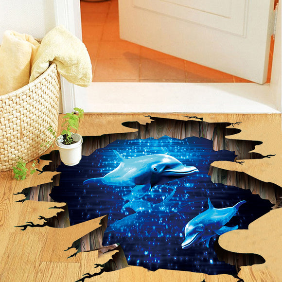 Miico Creative 3D Deep Sea Dolphin Removable Home Room Decorative Wall Floor Decor Sticker