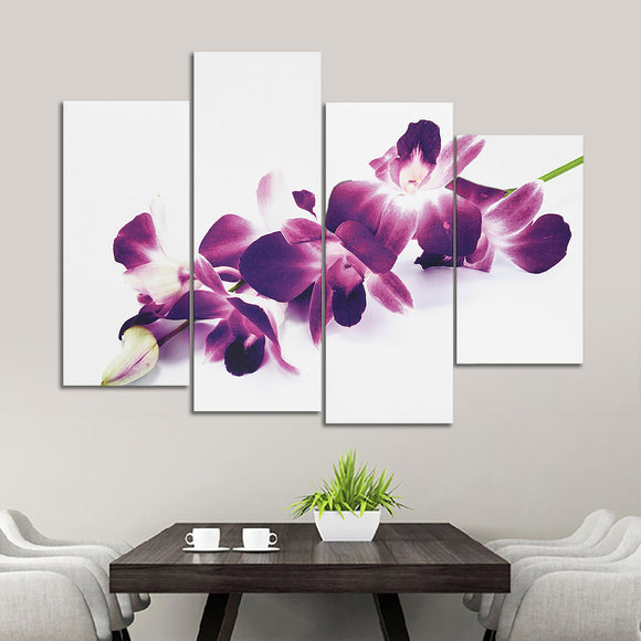 4Pcs Plum Purple Orchids Floral Canvas Pictue Wall Print Split Art Paintings Home Decor