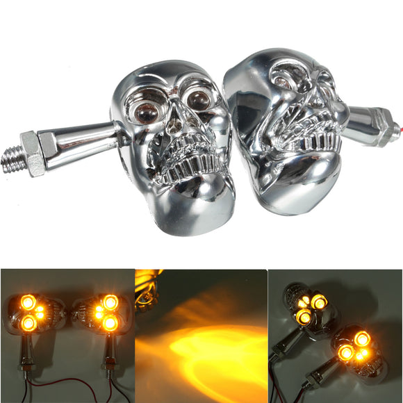 12V 4 LED Motorcycle Skull Turn Signal Indicator Amber Light Silver